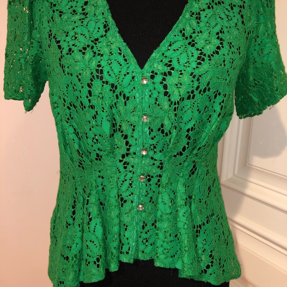ZARA Green Lace Top with Diamond buttons